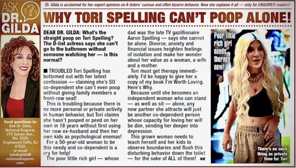 Why Tori Spelling Can't Poop Alone by Dr. Gilda Carle